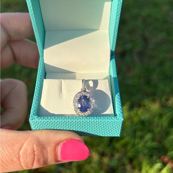 Sparkling tanzanite pendant with diamonds in 14kt white gold - Picture 3 of 6
